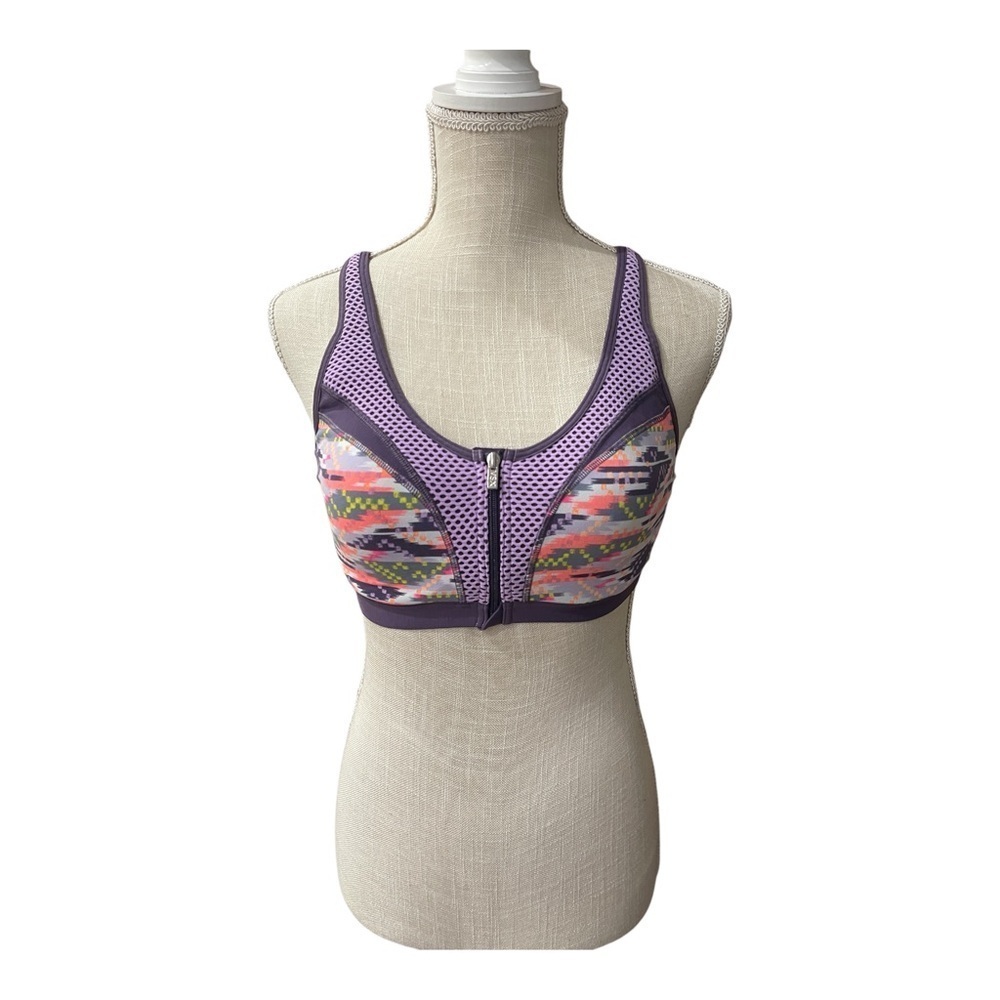 Victoria’s Secret VSX Sport Purple Front Zip Wired Sports Bra Size 34B